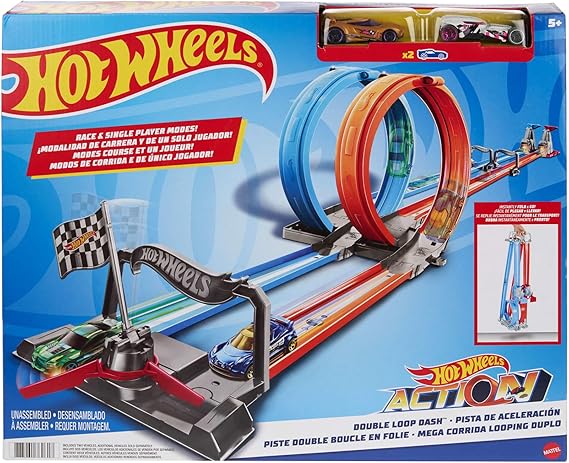 Hot Wheels Double Loop Dash Drag Racing with 2 Vehicles Playset