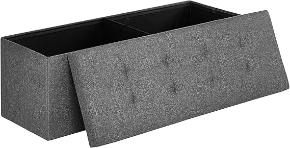 SONGMICS Tabure, Saklama Alanı, Sandık, Saklama Kutusu, Katlanabilir, Maks. Statik Yük 300 Kg, Bölücü, 120 Litre, 38 X 110 X 38 Cm, Imitasyon Keten, Koyu Gri Lsf77K