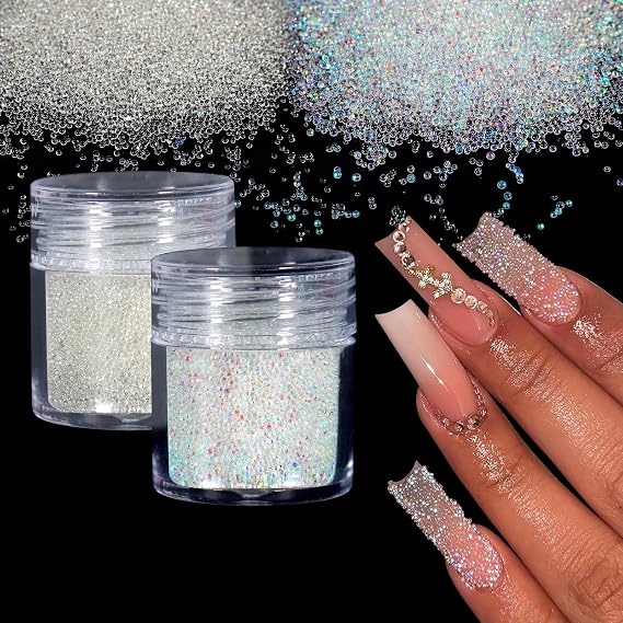 Laza 2 Colors Caviar Beads Nails Micro Pixie Beads 0.6-0.8mm Glass
