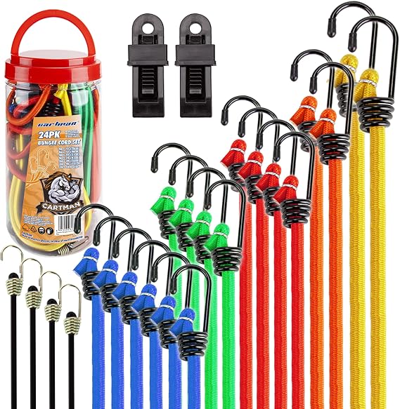 CARTMAN 22-Piece Bungee Cord Assortment with Metal Hooks