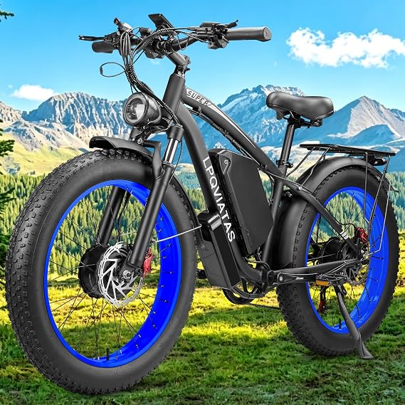 6000W Peak Dual Motor Ebike for Adults - 52V 34Ah Fast Electric Bike for Men Women 45 MPH,Up to 100 Miles,24" Fat Tire Lockable Suspension Electric Bicycle for Snow Off-Road Commuter Mountain E-Bike