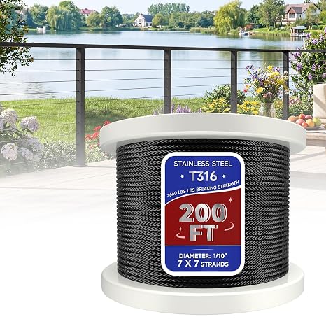 200FT 1/10" Black Cable Railing for Swageless Cable Railing Post