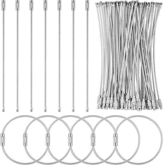 Hejo 60PCS Wire Keychain Cable, 5.9in/15cm Stainless Steel Large Keyring Hoop, Wire Diameter 2mm Loop Keyring Suitable for Sports travel, Luggage Tags, Toy Charms, Tools