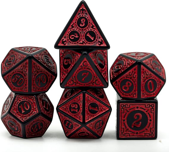 Cusdie 7Pcs/Set DND Dice Set D&D Polyhedral Dice for Dungeons and Dragons TTRPG Role Playing Dice Games RPGs (Red with Black Edge)