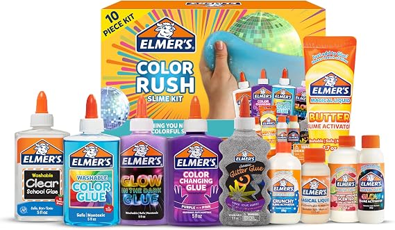 Elmer's Color Rush Slime Kit, Includes Liquid Glue, Activator, Makes Color Changing, Glow in The Dark, Butter Slime and More, 10 Piece Kit - Perfect for Birthday Parties, Gift Idea, Kids Activity