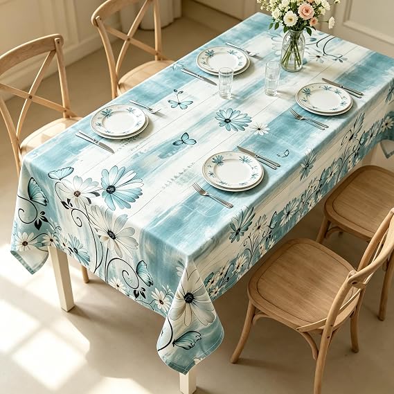 NIULAA Rectangle Linen Table Cloth 180x140cm Waterproof Wipeable