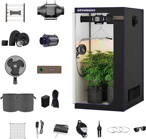 Auto Grow Tent Kit, Black 24"x24"x48'', Smart Plant System, WiFi-Controlled Grow System with Full Spectrum LED Grow Light, Automatic Ventilation, with Temperature and Humidity (Black, 24"x24"x48'')