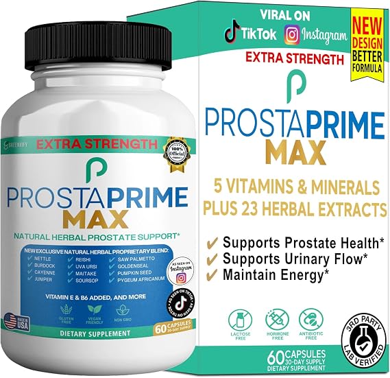 Prostaprime Max Natural Prostate Support Supplement, Advanced Urinary Flow and Bladder Health Complex, 60 Capsules, with Saw Palmetto, Vitamin E, B6, Selenium, 30 Day Supply