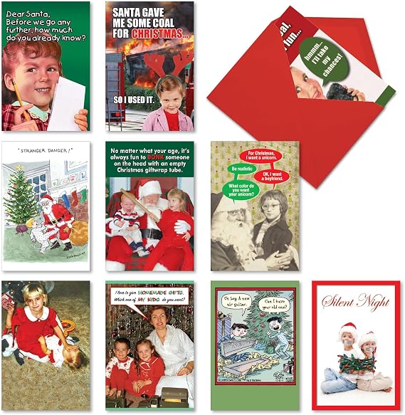 NobleWorks 10 Christmas Funny Boxed Cards Comic Holiday AC10708XSG-B1x10