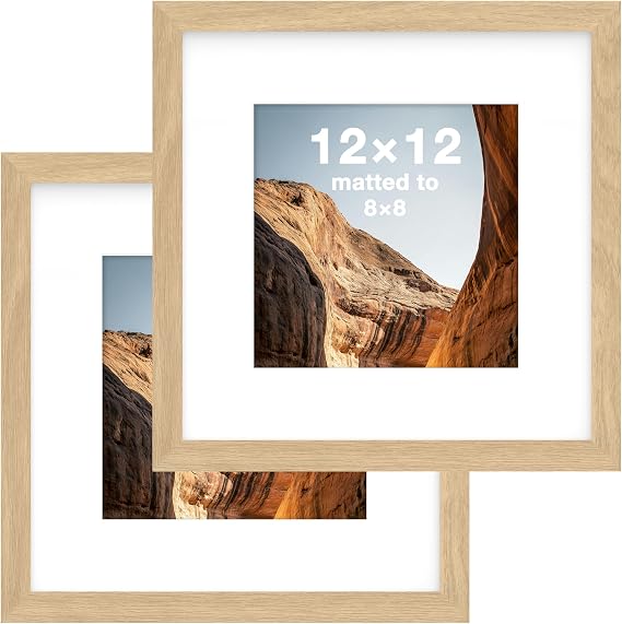 FrameWorks 12x12" mat to 8x8" Classic Wooden Picture Frames With Tempered Glass | Natural Oak | 2-Pack