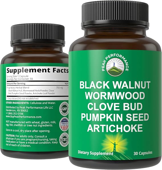 Wormwood Black Walnut Clove Cleanse for Humans Capsules Supplement