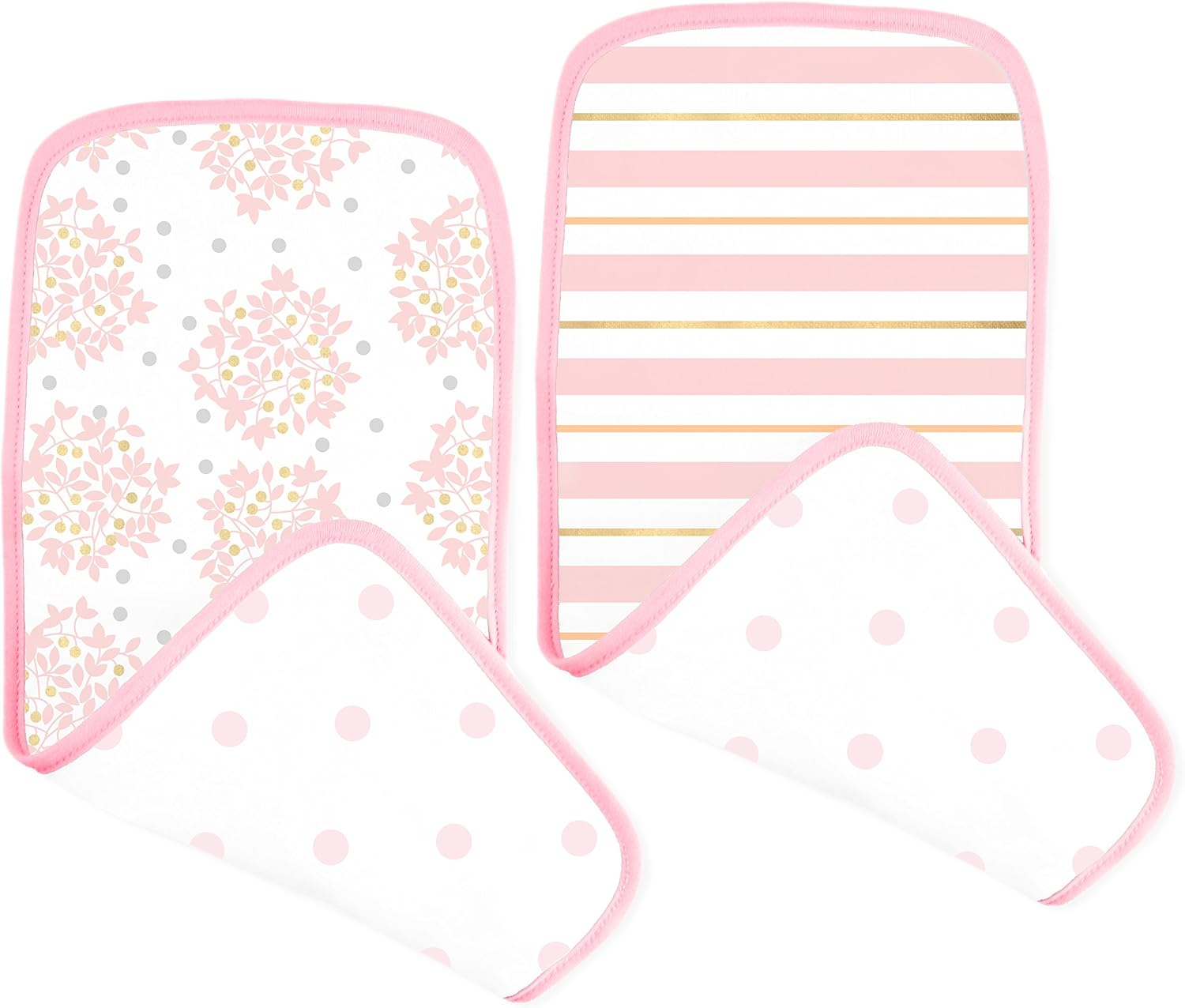 SwaddleDesigns Cotton Muslin Baby Burpies, Set of 2 Cotton Burp Cloths, Pink Heavenly Floral Shimmer
