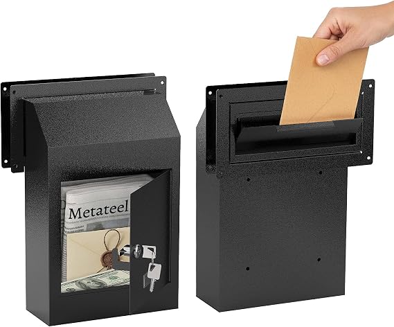 Through-The-Door Drop Box Drop Deposit Mailbox with Slot Catcher, Heavy Duty Steel Mailbox with Lock for Secure Storage of Letters & Checks Ideal for Home, Office, or Apartment