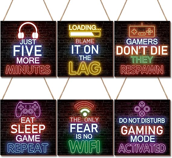 YLOLUL 6Pcs Neon Gaming Decor for Boys Room - Video Gamer Wall Art & Teenage Boy Room Decor