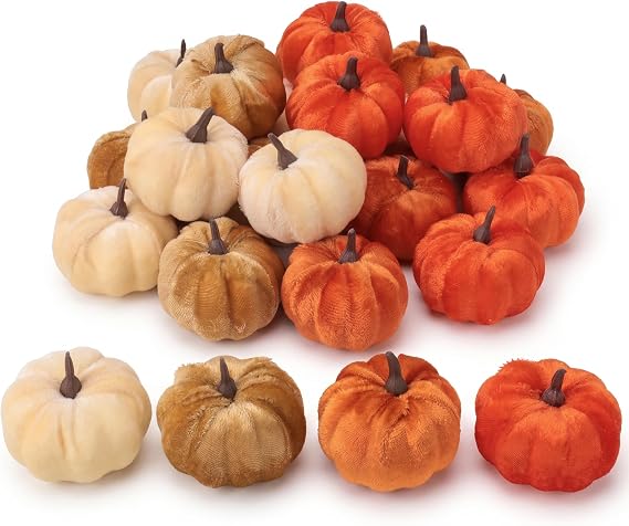 24 Pcs Halloween Fake Velvet Pumpkin Small Faux Fall Pumpkins Decor