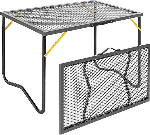 Portable Folding Grill Table,Outdoor Metal Camping Table with Mesh Tabletop