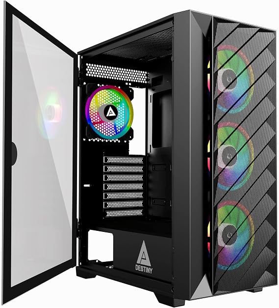 Apevia Destiny-MESH-BK Mid Tower PC Case with 4X 120mm ARGB Fans