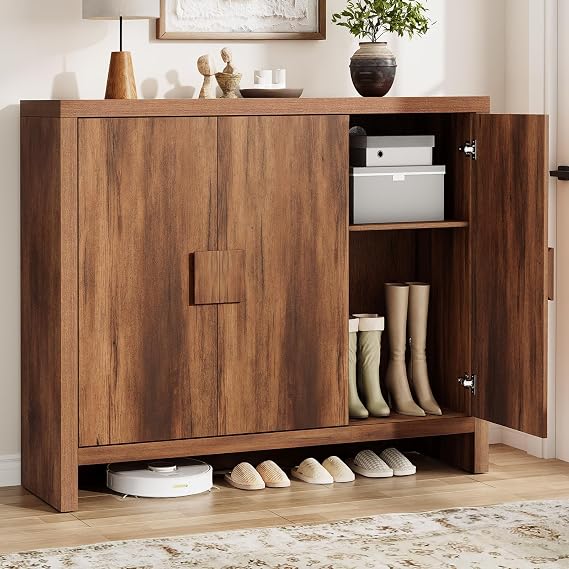 ONBRILL Large Shoe Cabinet with 3 Doors & Adjustable Shelves(Vintage Brown)