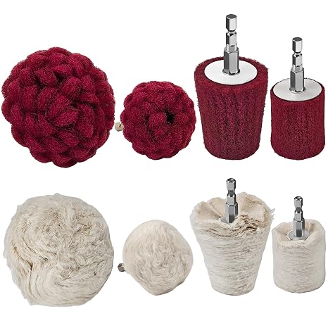 8PCS Non-Woven & Cotton Buffing Wheels for Drill, 1/4" Hex Shank