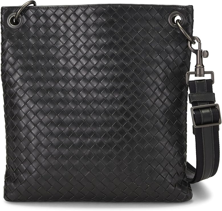 Pre-loved Black Intrecciato Flat Messenger Bag, Black
