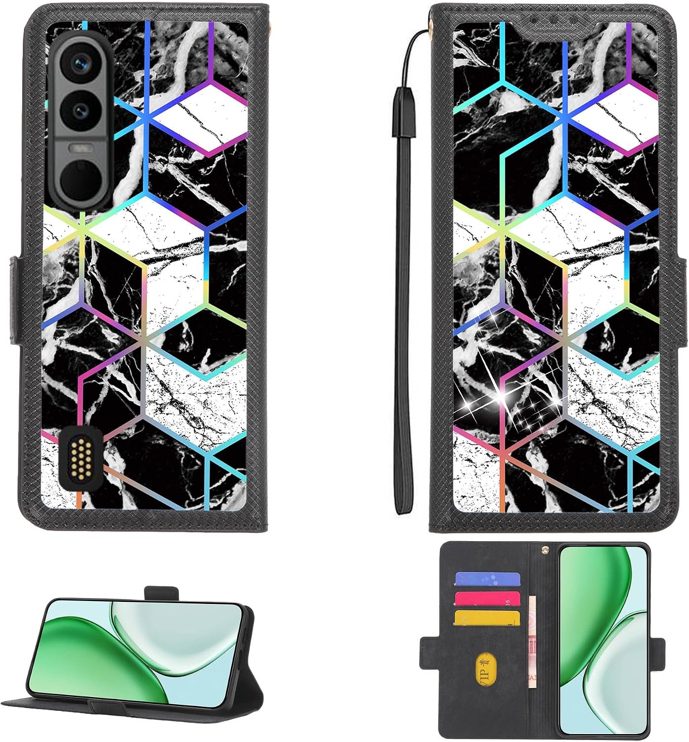 Aroepurt Case Compatible for Bittium Tough Mobile 3 Phone Case Flip Cover [with Tempered Glass Screen Protector][RFID Blocking][Colorful Reflect Light] PTH-HS