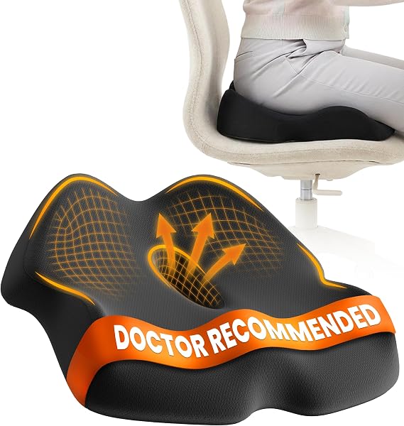Everlasting Comfort Doctor Recommended Memory Foam Seat Cushion for Office Chairs & Car - Ergonomic Office Desk Accessories - Cushions for Tailbone Pain Relief, Sciatica (Dark Gray, Large)