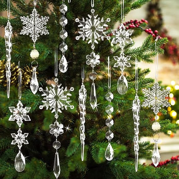 18pcs Christmas Tree Pendants Acrylic Crystal Hanging Set Christmas Baubles