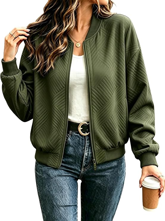 Halife Womens Bomber Jacket Lightweight Zip Up Fall Jackets with Pockets