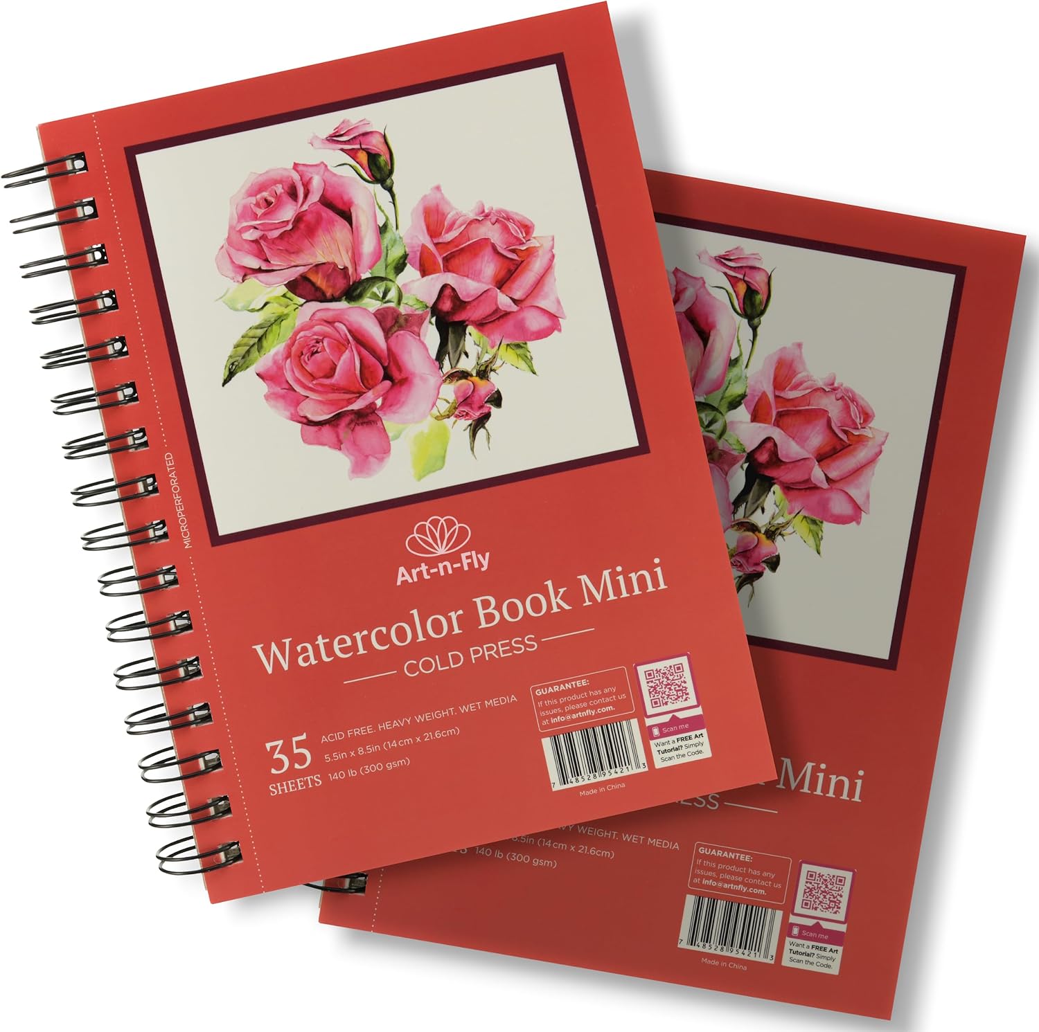 Art-n-Fly 5.5 x 8.5 in Watercolor Sketchpad Mini Book - 2 Pack x 35 Sheets Each- Spiral Bound and Microperforated - 300gsm  140lb 8.5x5.5'