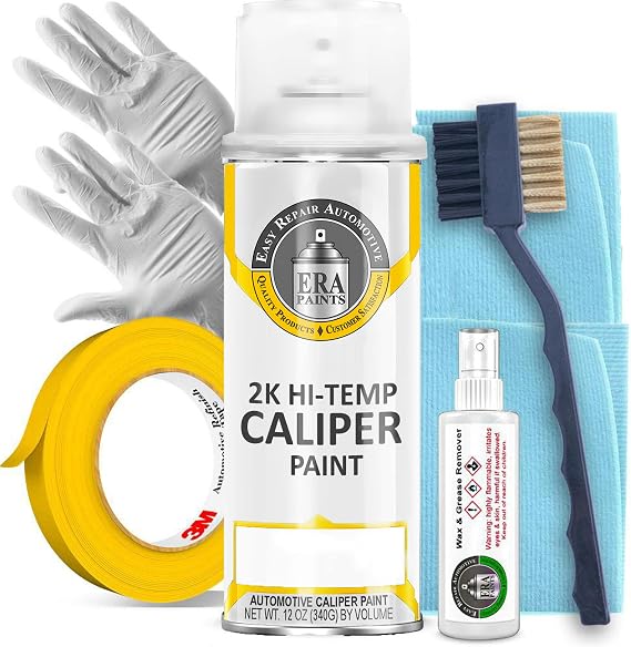 ERA Paints 2K Brake Caliper Paint Kit Yellow | High-Gloss Spray, 500F Heat & Chemical Resistant | Complete DIY Kit with Degreaser, Gloves & Tape | Made in USA