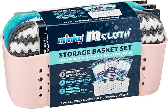 Minky Pink M Cloth Storage Basket Set