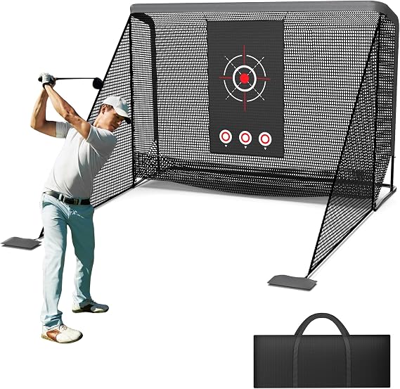 aikeec Golf Practice Hitting Net : Heavy Duty Metal Frame with 5-Layer Polyester Mesh & Target Cloth - Golf Net Indoor Outdoor Backyard Driving Range for Golfers