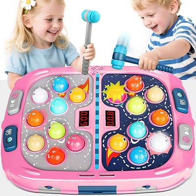 WAYKEE Whack a Game Mole, Toys for Ages 3-4 5-7 8-12 Girls Boys, Whack Game for Toddlers, Gifts for 3 4 5 6 Year Old Girls Boys, Early Learning Educational Toys with 2 Hammers Sound & Light