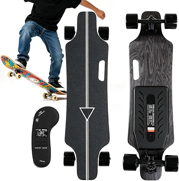 Electric Skateboard/Electric Longboard with 4-Speed Remote – 700W Drive, 25-50 km/h Speed, 7-Ply Maple Stability, 330 lbs Max Load, for Beginners to Advanced Single-Drive-30km