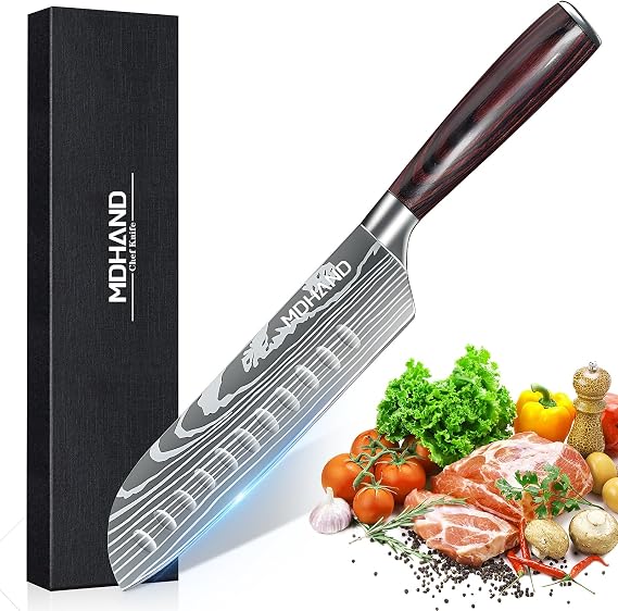 7" Santoku Knife - Ultra Sharp Japanese Chef Knife, Forged German Stainless Steel Chopping Knife with Ergonomic Pakkawood Handle Design, Home Cooking Gifts for Women and Men