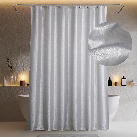 Silver Glitter Bathroom Shower Curtain: Waterproof Washable, 96Lx72W