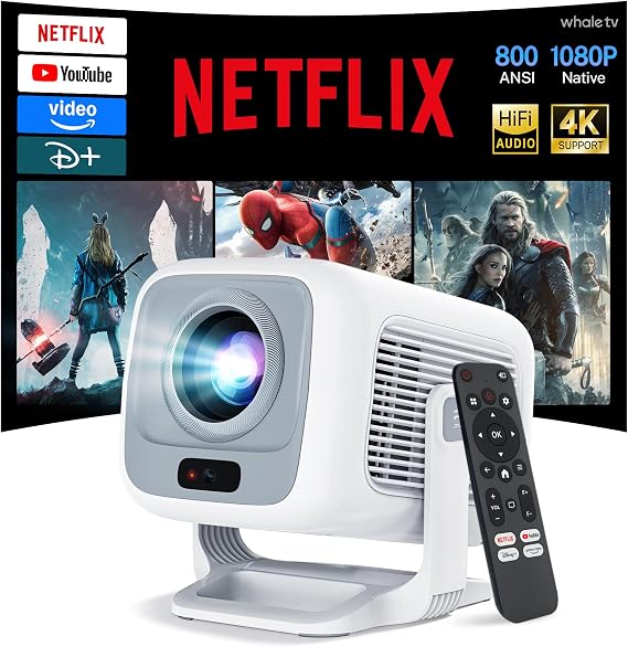 [Officially Liscensed App] WEMI Smart Portable Mini Projector Auto Focus, Native 1080P 4K Projector, WiFi 6 Bluetooth 5.4, 800 ANSI Wireless Home Outdoor Bedroom Movie TV Projector Android 13