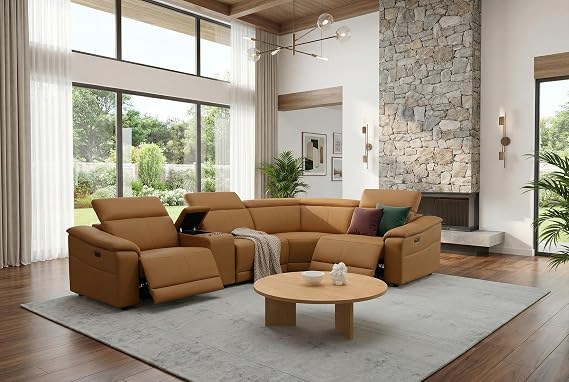 Reclining Sectional Sofa Set, Leather Sectional Living Room Furniture, Leather Recliner Sectional Couch with Cup Holders/Storage Console for Living Room