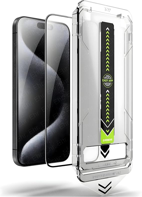 Ehr. iPhone 15 Pro Max ile Uyumlu Darbelere Karşı Maksimum Koruma Sağlayan ve Kolay Uygulama Aparatlı Hiçbir Şekilide Telefonda Toz Bırakmayan Cam (iPhone 15 Pro Max)
