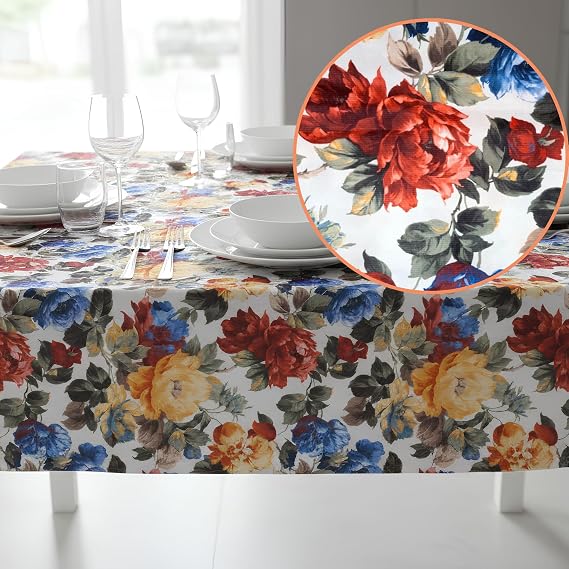 Baskılı Yıkanabilir 140 x 140 cm Masa Örtüsü Mutfak Bahçe Piknik Masa Örtüsü I Çok Renkli Çiçekli