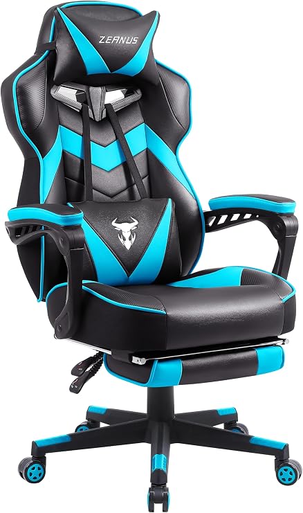 Gaming Chairs with Footrest Recliner Computer Chair for Adults Massage Gaming Chair Big and Tall Gaming Chair Ergonomic Office Gamer Chair for Heavy People Teal/Cyan