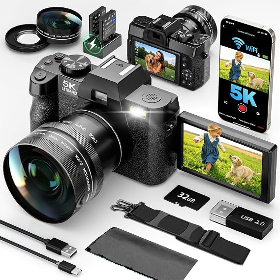 G-Anica 5K 64MP Digital Cameras for Photography with Dual-Lens WiFi