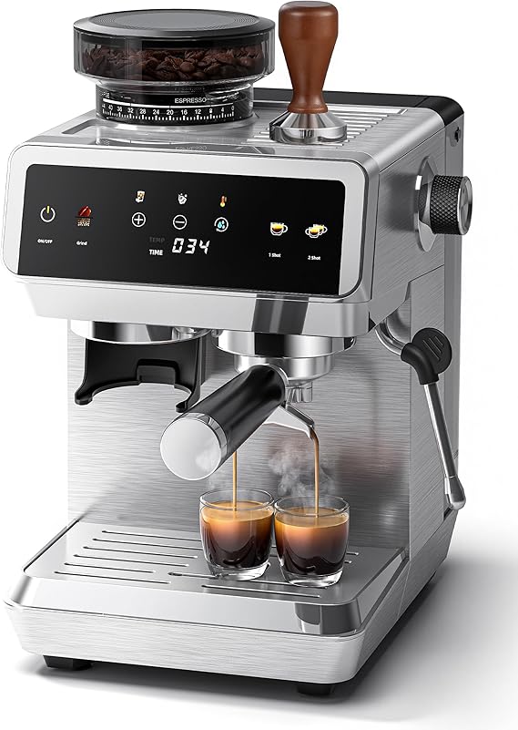 AMZCHEF 20 Bar Bean to Cup Coffee Machines with Grinder, Stainless Steel