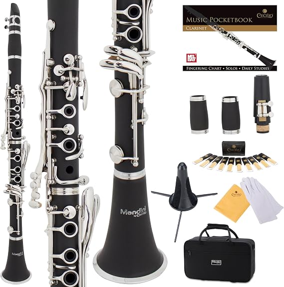 Mendini by Cecilio Ebonite Bb Clarinet Kit with 2 Barrels (Black)