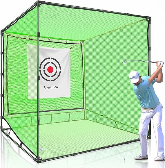 Gagalileo Golf Cage Net with Steel Frame and Target: 10X10X10FT Heavy Duty Practice Net for Backyard Driving & Indoor Driving Range Outdoor Training