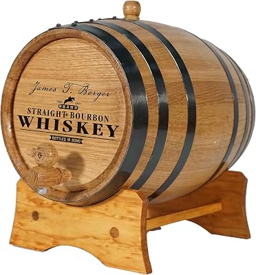Personalized 2 Liter Oak Aging Barrel with Stand, Bung and Spigot - Wooden Whiskey Bourbon Barrel For The Home Brewer and Distiller, American 2L Mini Oak Barrels for Aging B359