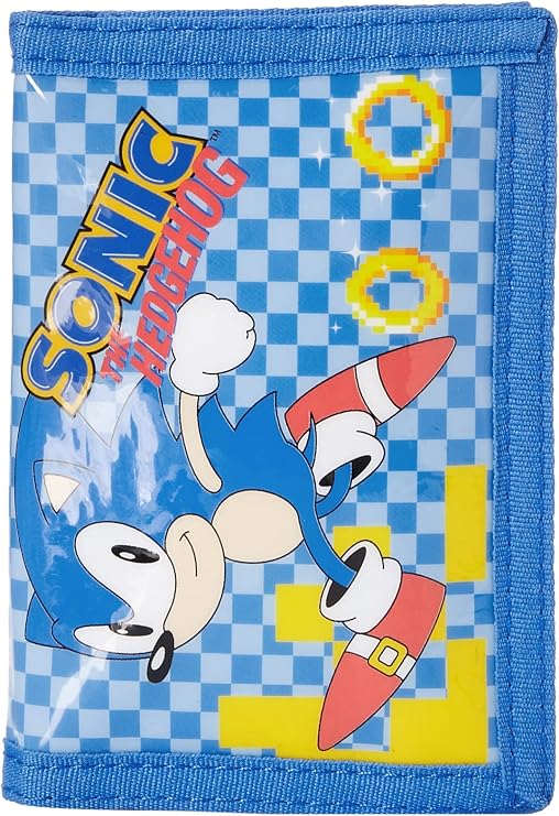 Hedgehog Sonic The Card and Coin Tri-Fold Wallet, Blue, 13 X 9 X .7cm, themed-compact