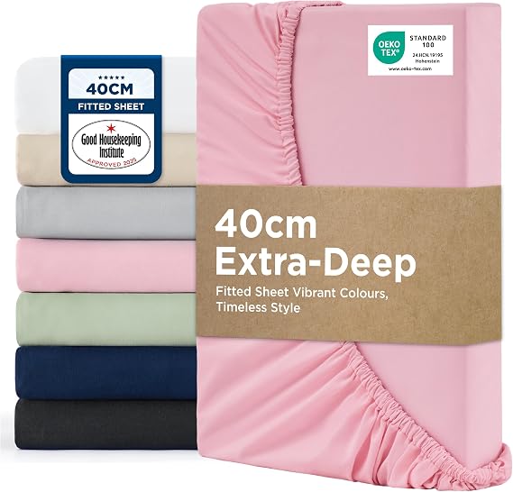 Bedsure King Fitted Sheet Deep - 40cm Pocket, Pink, 150x200cm