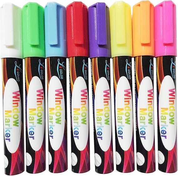 Chalk Markers - Mega 8 Pack - Premium Liquid Chalk Marker Pen with Reversible Tip - Child Friendly - Perfect for Chalkboards, Bistro, Windows, Glass, Labels, Whiteboards