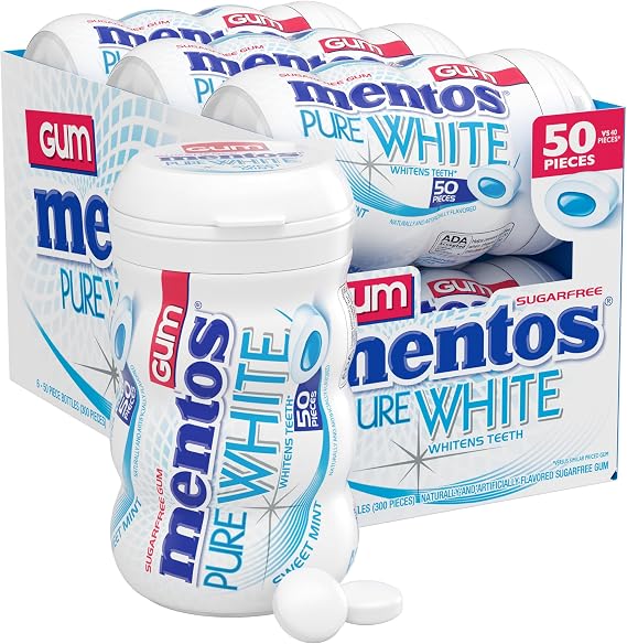 Mentos Gum Big Bottle Curvy, Pure White, 6 Count